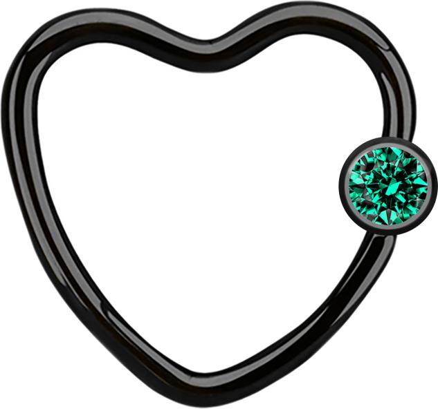 Immagine prodotto Star Piercing Anello con chiusura a micropalla Cuore nero con sfera di cristallo turchese (senza ottone, Acciaio chirurgico 316L)