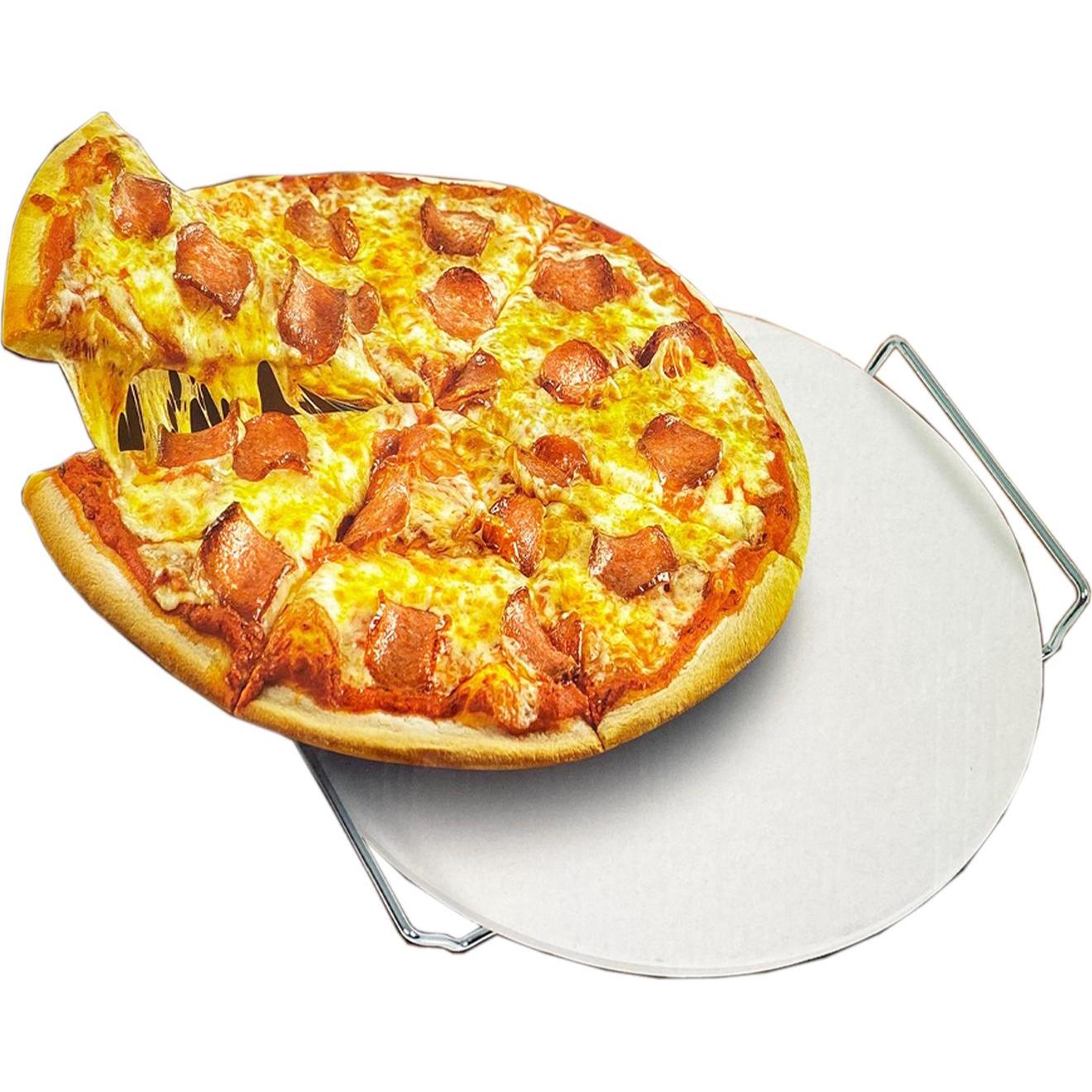 Mojawo, Pizza Zubehör, Pizza Steinplatte Pizzaplatte Backofenplatte Brotbackplatte Ø33cm inkl Gestell