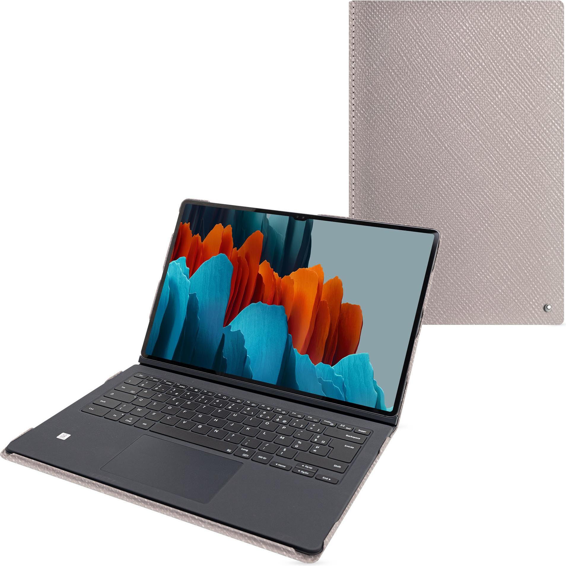 Thumbnail - Noreve Lederschutzhülle Samsung Galaxy Tab S9 Ultra + Book Cover Keyboard (Galaxy Tab S9 Ultra), Tablet Hülle, Beige