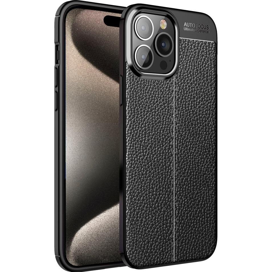 Screenguard Apple iPhone 15 Pro Hülle Leather Design TPU Cover (Apple iPhone 15 Pro), Smartphone Hülle, Schwarz