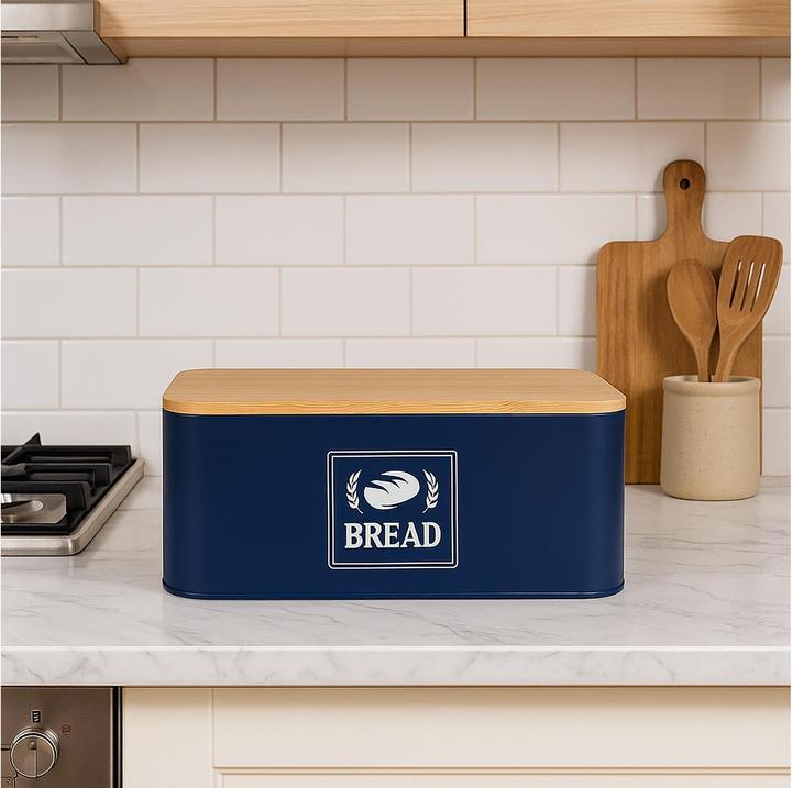 Actual product image Relaxdays Brotkasten mit Bambusdeckel Retro-Design