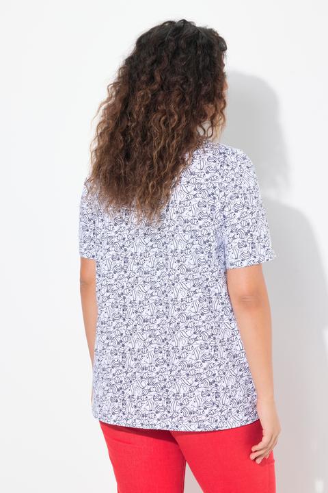 Actual product image Ulla Popken Geometric Fish Print Short Sleeve V-Neck Tee (54)