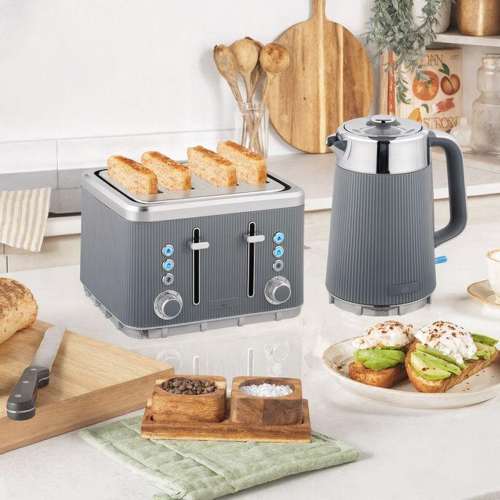 Produktbild Swisshandel24 Wasserkocher, Schnellkochfunktion, 2200W, 1,7L, 4-Scheiben-Toaster, Grau (1.70 l)