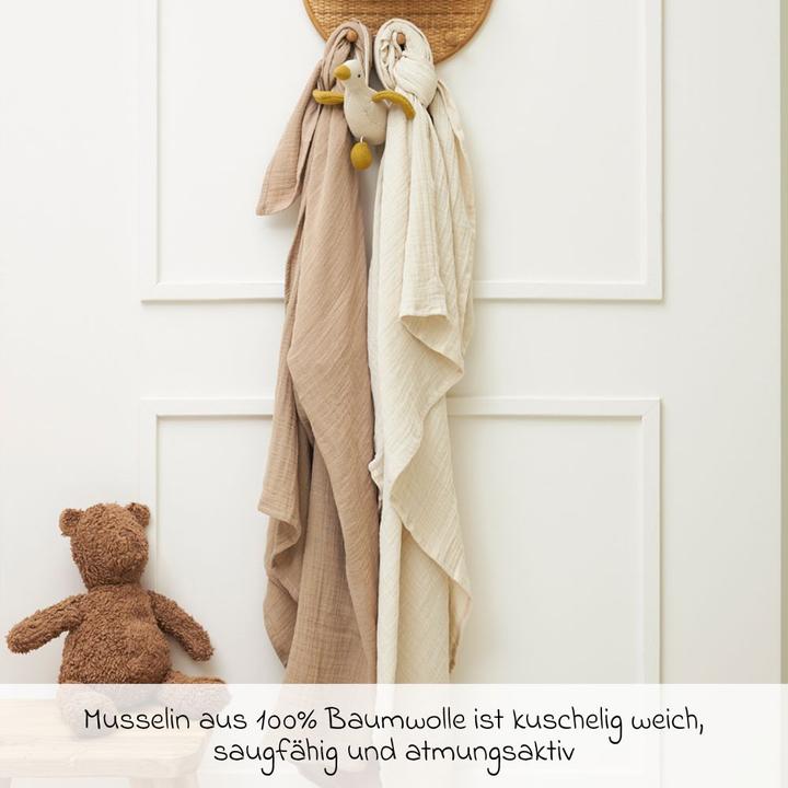 Produktbild Meyco Baby Uni swaddle - 2er pack - pre-washed musselin - soft sand/taupe - 120x120cm (120 cm, 120 cm)