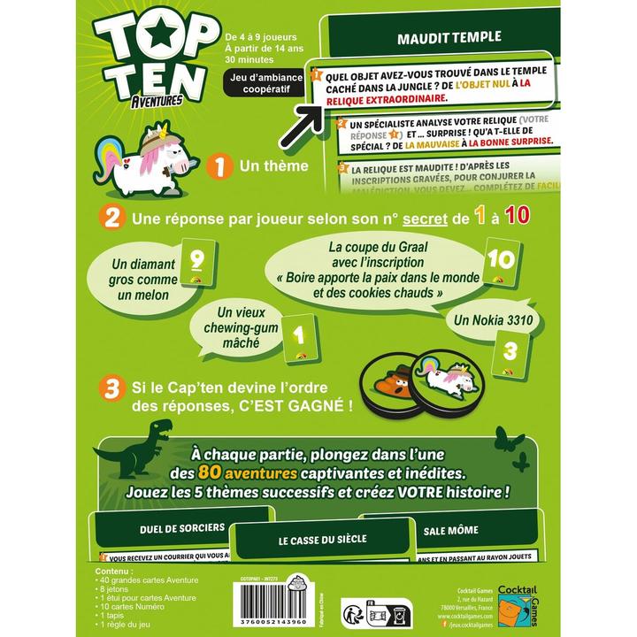 Actual product image Cocktail games Top Ten Aventures (Fr) (Deck of cards, French)