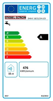 Energy Label Stiebel Eltron DHB-E 18/21/24 LCD Electronic instantaneous water heater, temperature accurate to the degree thanks