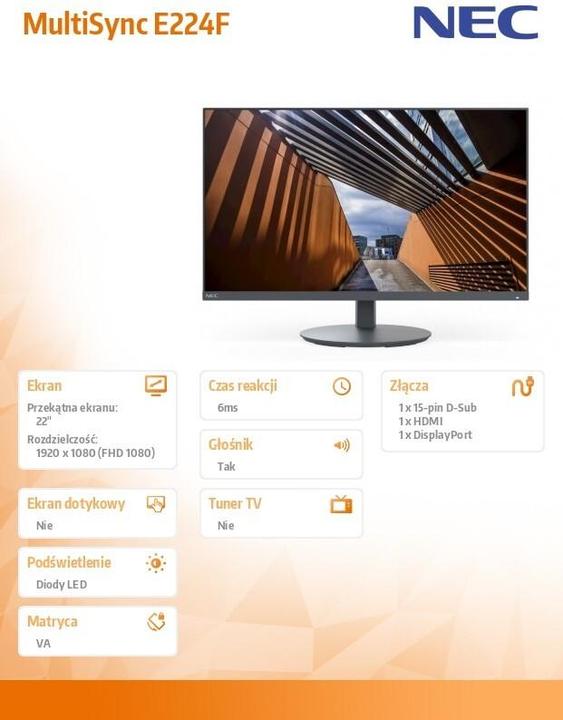 Productafbeelding NEC E224F-BK 22 INCH LCD LED (1920 x 1080 Pixels, 22")