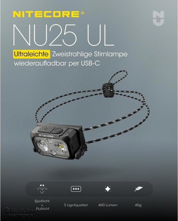 Immagine prodotto Nitecore NU25UL -Ultralight (400 lm)