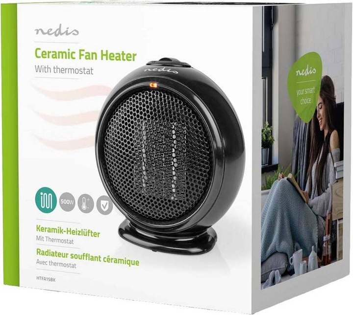 Immagine prodotto Nedis Keramik-PTC-Heizlüfter- 500 W- 1 Heizmodus- Verstellbares Thermostat- (500 W)