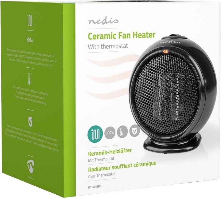 Immagine prodotto Nedis Keramik-PTC-Heizlüfter- 500 W- 1 Heizmodus- Verstellbares Thermostat- (500 W)