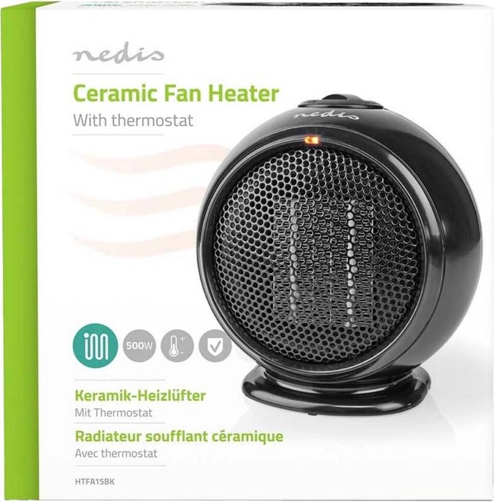 Immagine prodotto Nedis Keramik-PTC-Heizlüfter- 500 W- 1 Heizmodus- Verstellbares Thermostat- (500 W)