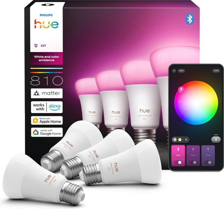 Actual product image Philips Hue White & Color Ambiance BT (E27, 6.50 W, 806 lm, 4 x, F)