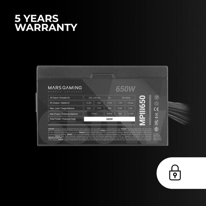 Produktbild Mars Gaming MPIII650 Netzteil 650 W 20+4 pin ATX ATX Schwarz (650 W)