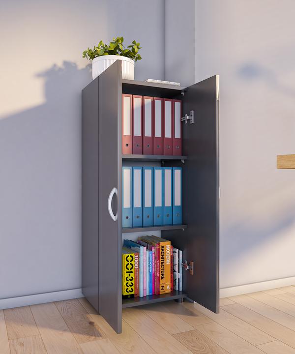 Image du produit VCM Armoire de bureau Livres Dossiers Meuble de bureau Armoire Ulas 3 portes battantes (49 x 34 x 108 cm)