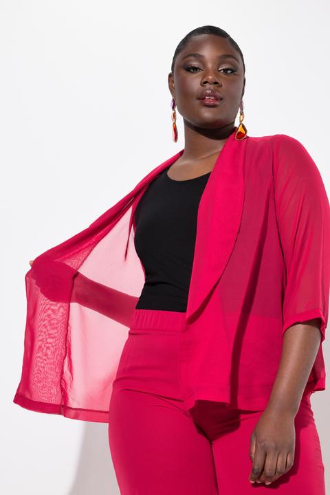 Immagine prodotto Ulla Popken Giacca di chiffon dal taglio oversize con collo a scialle e maniche a 3/4 (62)