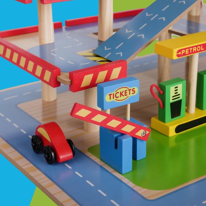 Immagine prodotto Hermex Holz-Parkhaus für Kinder mit Zubehör Parkgarage Spielzeug Spielgarage