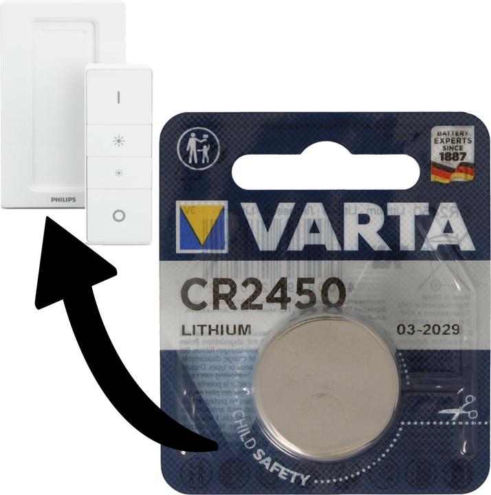 Actual product image Varta Batterie passend für Philips HUE Dimmschalter 1x CR2450 Lithium Batterie IEC CR 2450 (1 pcs., CR2450)
