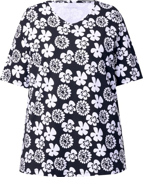 Immagine prodotto Ulla Popken T-shirt dal taglio svasato con fiori, scollatura a V e mezze maniche (56)