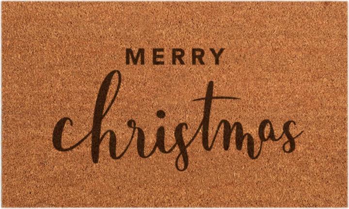 Eulenschnitt Kokos Fussmatte Merry Christmas beige 75x45cm (45 x 75 cm)