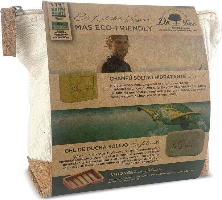 Actual product image Dr. Tree The Traveller's Kit Moisturizing Shampoo Peeling Shower Gel Bamboo Soap Dish Eco Toiletry B (Body care set)