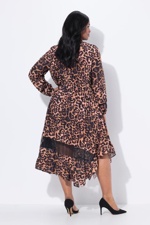 Produktbild Ulla Popken Plissee-Kleid, Leo-Design, Tunika-Ausschnitt, Langarm (50, 52)