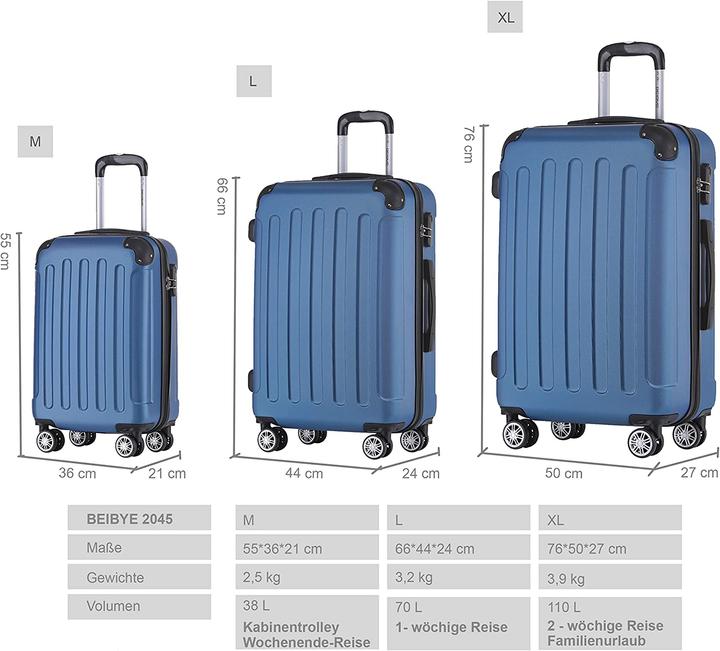 Immagine prodotto Beibye Set di valigie 2045, 3 pezzi, blu (110 l)