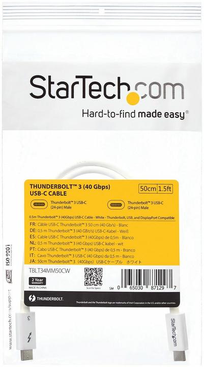 Produktbild StarTech THUNDERBOLT 3 CABLE 0.5M (0.50 m, USB 3.1, 100 W)