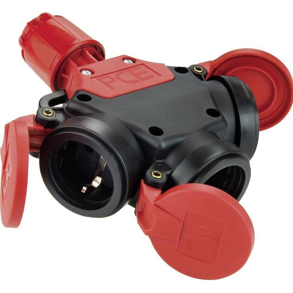 PCE, Netzstecker + Netzkupplung, 3-Wege Kupplung mit Klappdeckel Vollgummi IP44 250V 16A 253622-s