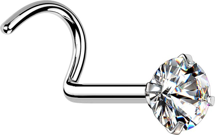 Produktbild Star Piercing Nasenstecker gebogen silber runder Kristall silber gefasst (ohne Messing, Chirurgenstahl 316L)