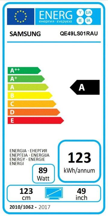Energy Label Samsung QE49LS01RA Serif 2.0 (49", QLED, 4K, 2019)