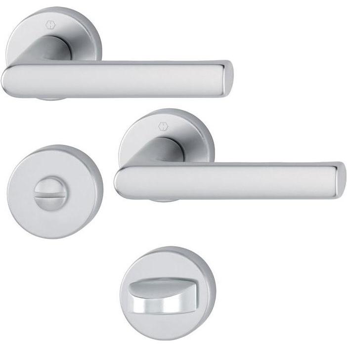 Hoppe, Türgriff + Fenstergriff, Rosettengarnitur Hamburg 1700 / 42KB/42KBS Aluminium F1 rund SK/OL DIN links / rechts D/...