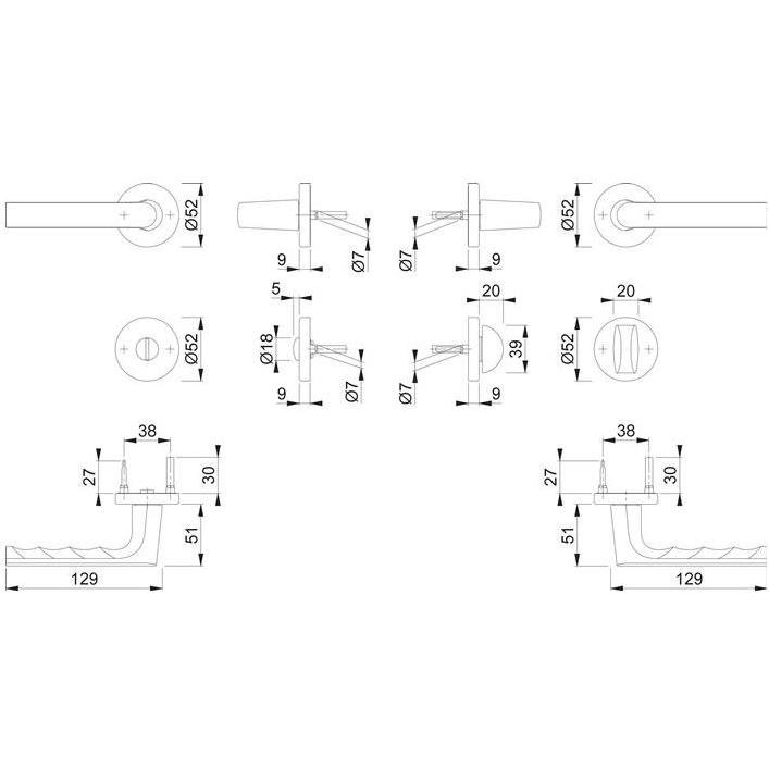 Thumbnail - Hoppe, Türgriff + Fenstergriff, Rosettengarnitur Hamburg 1700 / 42KB/42KBS Aluminium F1 rund SK/OL DIN links / rechts D/...