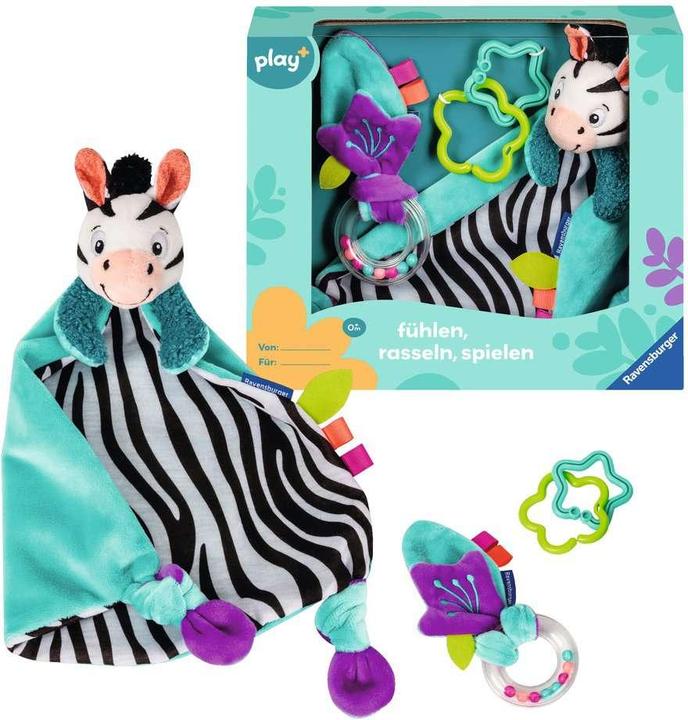 Produktbild Ravensburger 4858 play+ Fühlen, rasseln, spielen (Geschenk-Set: Zebra), Schmusetuch, Geschenk zur