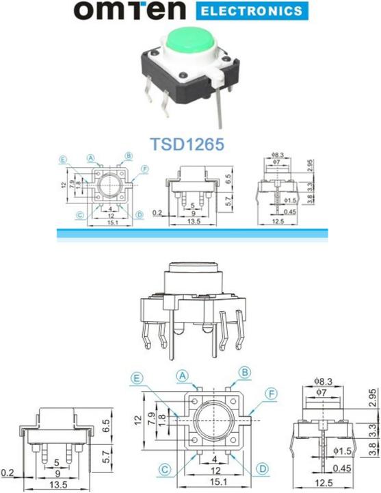 Image du produit OEM Kit : 5 interrupteurs à platine éclairés 12x12mm