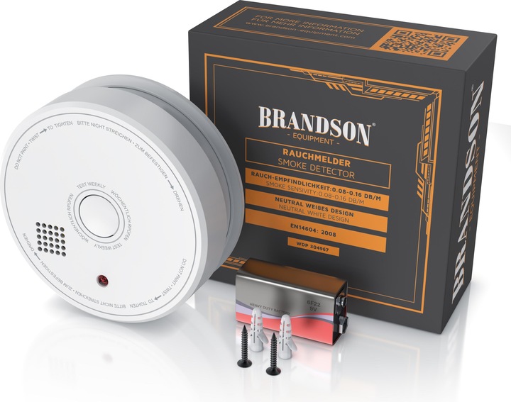 Produktbild Brandson Rauchmelder, wechselbare 9V Blockbatterie, Smoke Detector, LED, TÜV geprüft & EN14604 Zertifiziert