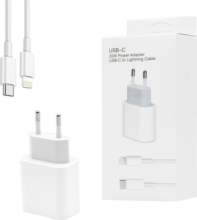 Actual product image Ecobox 20w Wandladegerät Weiss Typ-C Pd + Iphone USB-C Auf Lightning Kabel App Box 2a 1m