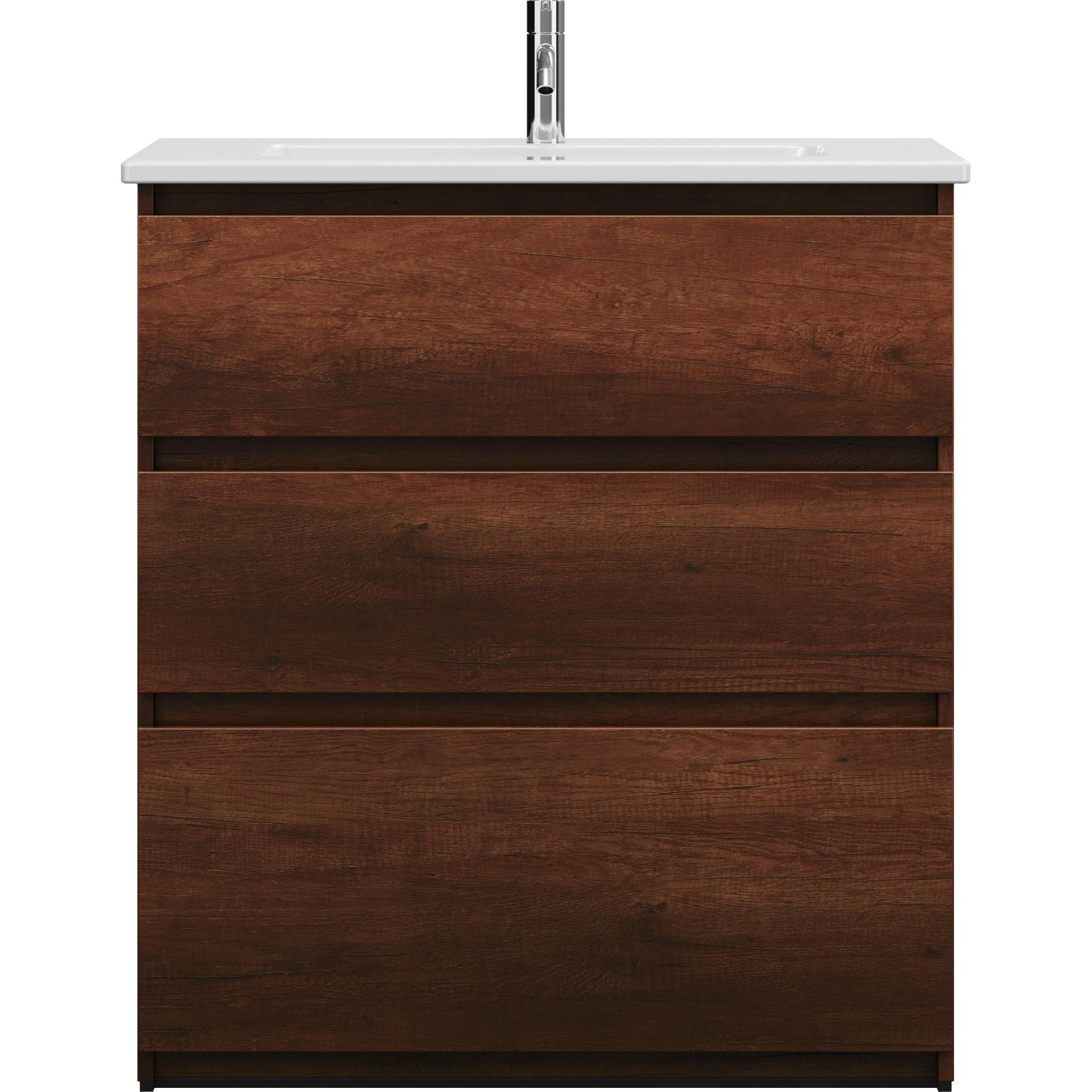 burgbad, Badmöbelset, Lin20 tiefes Keramik-Waschtisch inklusive Waschtischunterschrank 3 Auszüge, 830x415x912mm