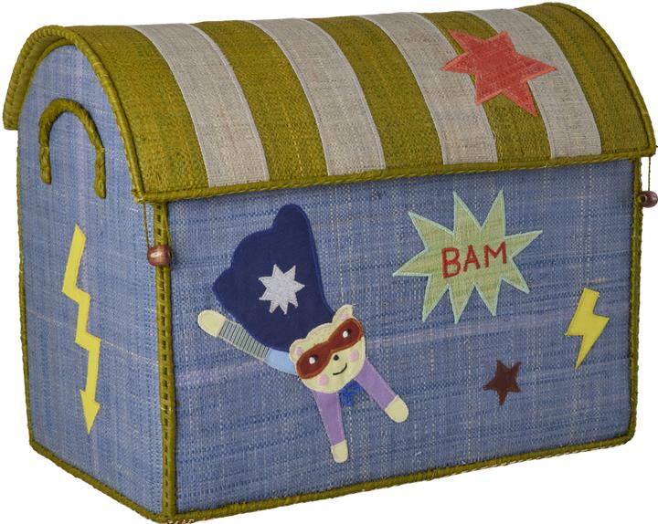 Image du produit Rice - Raffia Toy Baskets with Hero Theme - Blue - Set of 3 (Large, Medium, Small)