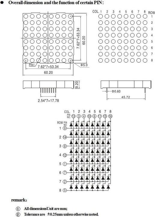 OEM Ultra Bright 8x8 LED-Matrix Rot 6x6cm