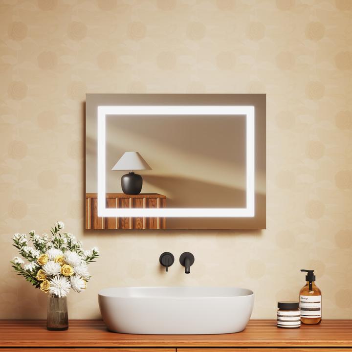 Produktbild Emke Badezimmerspiegel mit Beleuchtung 45*60cm,Beschlagfrei, 3000K/6500K,Tast Schalter (60 x 45 cm)