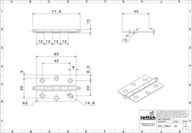 Immagine prodotto Hettich Zierscharnier, vermessingt 60x40 mm, 2 Stck (2 pz.)