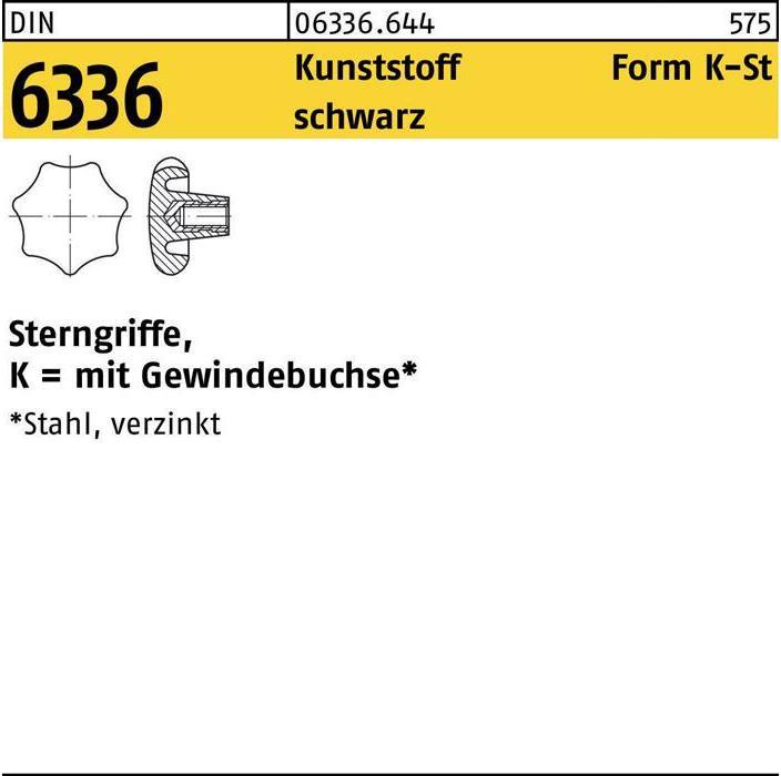 Produktbild Sterngriff DIN 6336 Form K-St K 80 M 16 Kunststoff schwarz Stahlbuchse