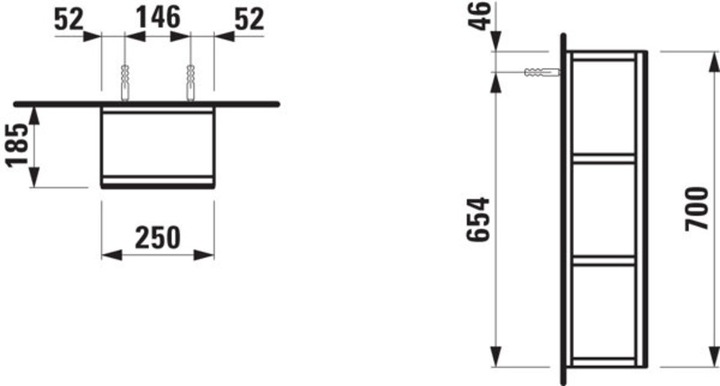 Produktbild Laufen Base Regal mit Spiegelfront, offenes Spiegelelement 250 mm