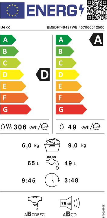 Energie-Label Beko BM5DFT49437WB (9 kg, Links)