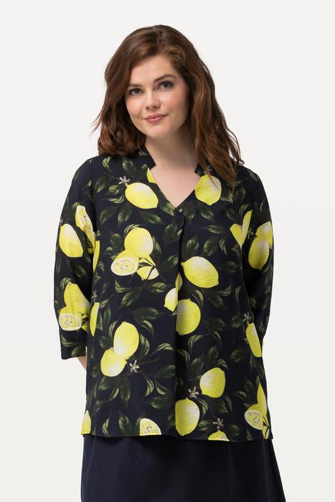 Actual product image Ulla Popken Lemon Print 3/4 Sleeve Blouse (50, 52)