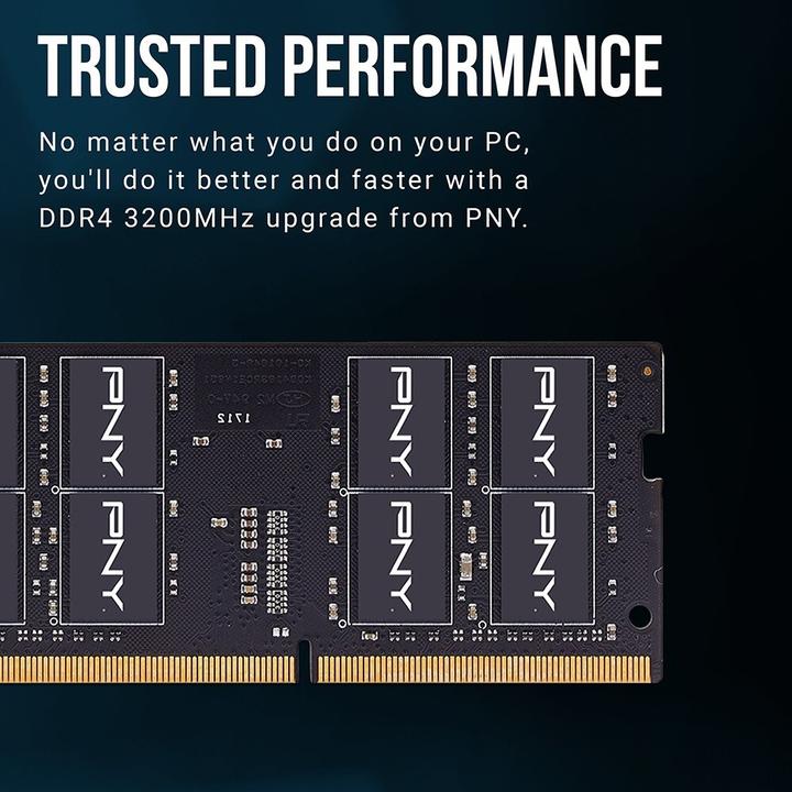 Productafbeelding PNY Notebook geheugen Performance, SODIMM, DDR4, 16 GB, 3200 MHz, CL22 (MN16GSD43200-TB) (1 x 16GB, 3200 MHz, DDR4 RAM, SO-DIMM)