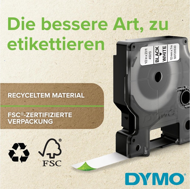 Produktbild Dymo S0720680 Standardband (0.90 cm, Schwarz, Weiss)