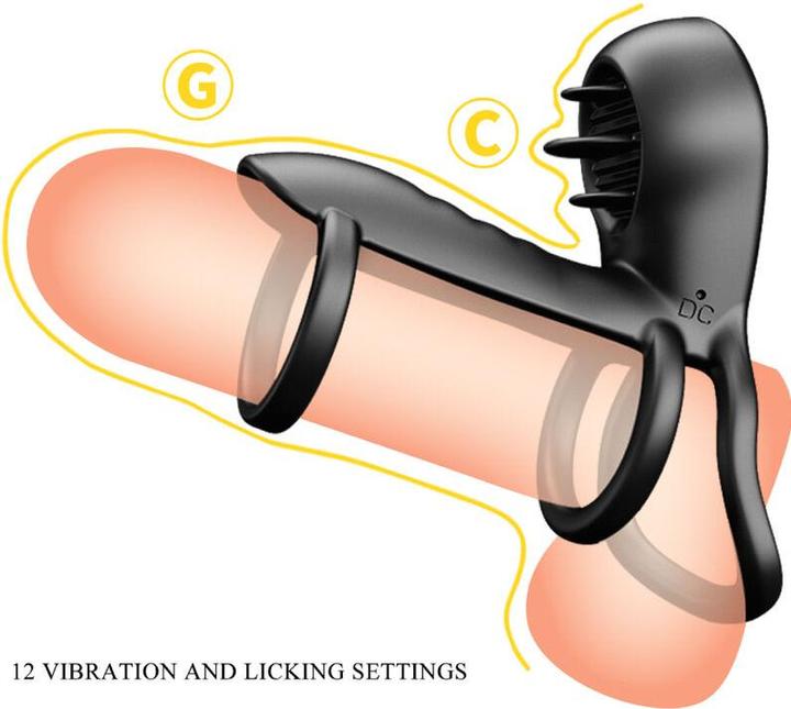 Actual product image Baile Pretty Love - Jammy Penis Sling 12 Vibration And Lick Settings Rechargeable Silicone