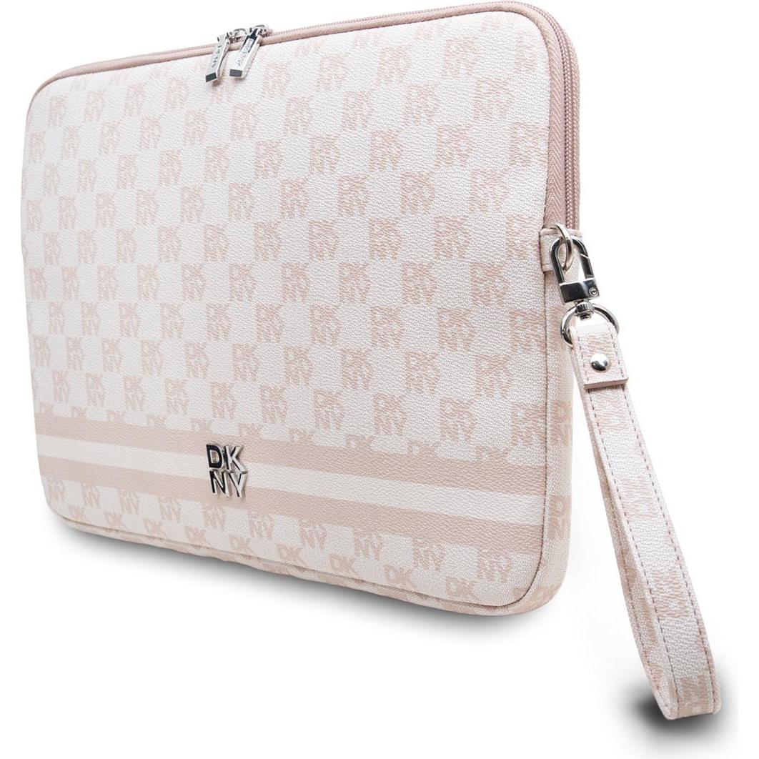 Thumbnail - DKNY PU Leather Checkered Pattern and Stripe Laptop Sleeve 13/14" Pink (14"), Notebooktasche, Rosa