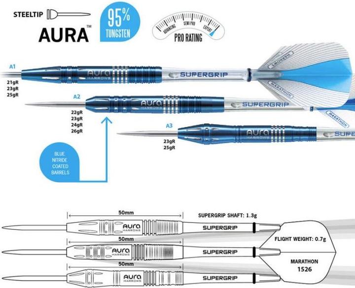 Image du produit Harrows Aura Darts 95% Steeltip (25 g)